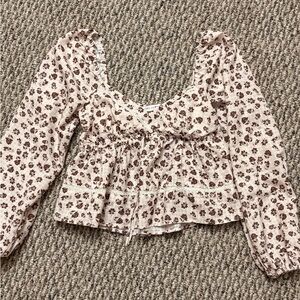 Altar'd State Cream and Brown Floral Blouse